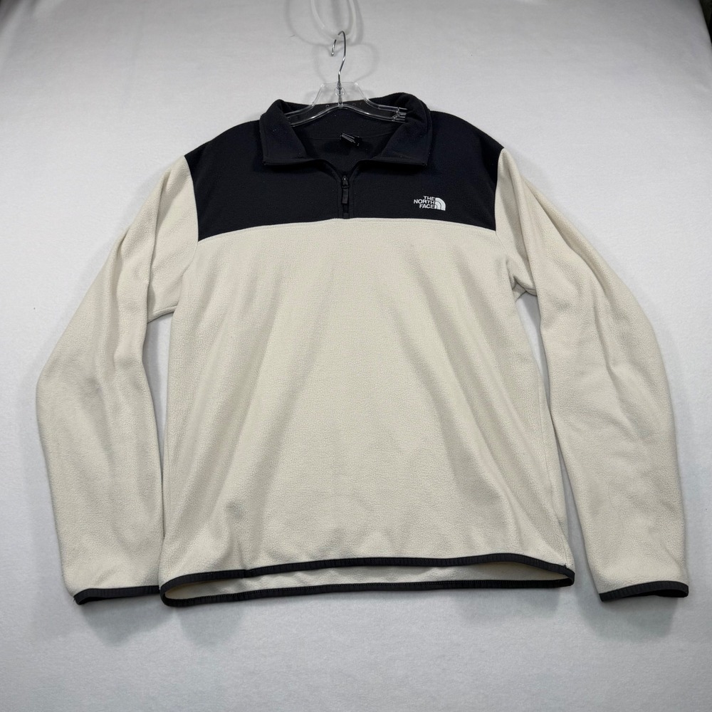 The North Face Mens TKA 100 Glacier Quarter Zip Fleece Cream Black Large